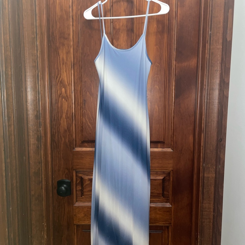 Blue and White Fitted Maxi Dress